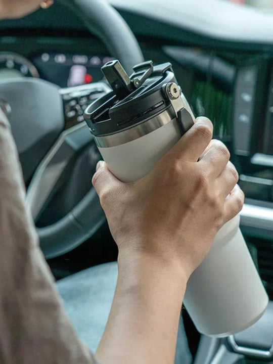 Gourde Thermos en acier inoxydable avec paille et poignée intégrées