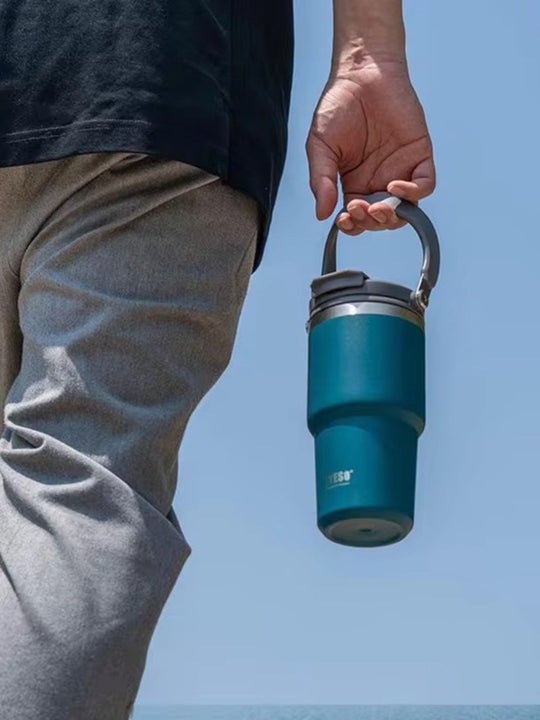 Gourde Thermos en acier inoxydable avec paille et poignée intégrées