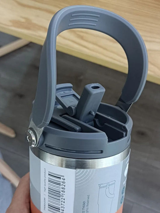 Gourde Thermos en acier inoxydable avec paille et poignée intégrées