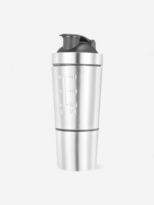 Gourde sport shaker en inox avec double compartiment